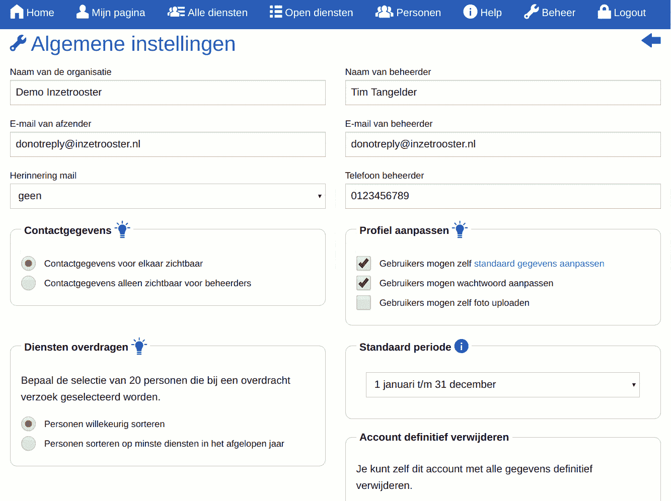 Screenshot - beheerder - Instellingen