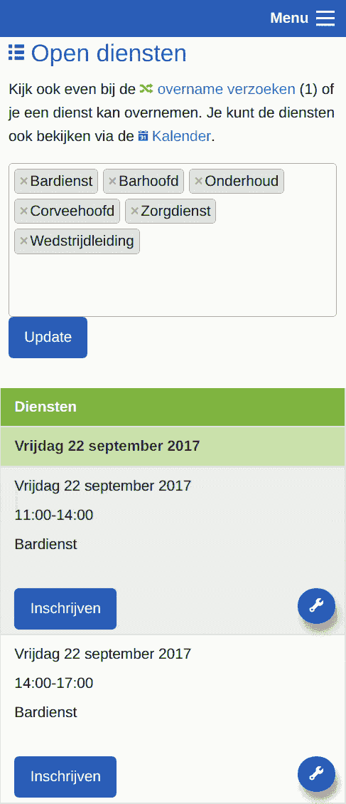 Screenshot - Open diensten